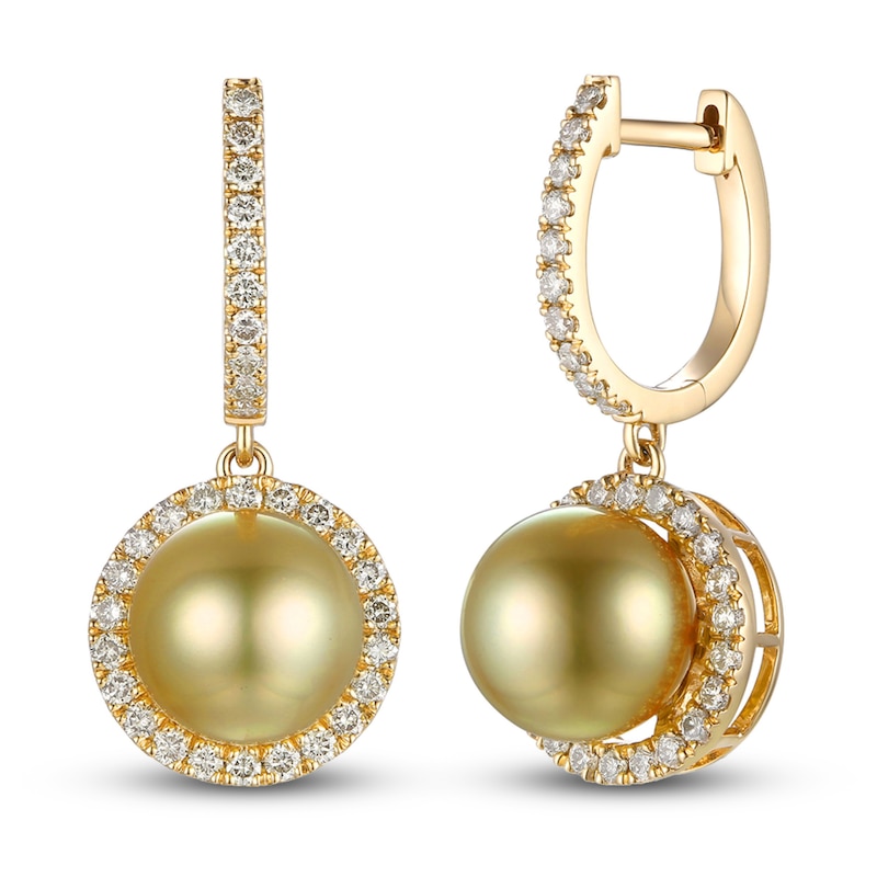 Main Image 3 of Le Vian South Sea Cultured Pearl Earrings 7/8 ct tw Diamonds 14K Honey Gold