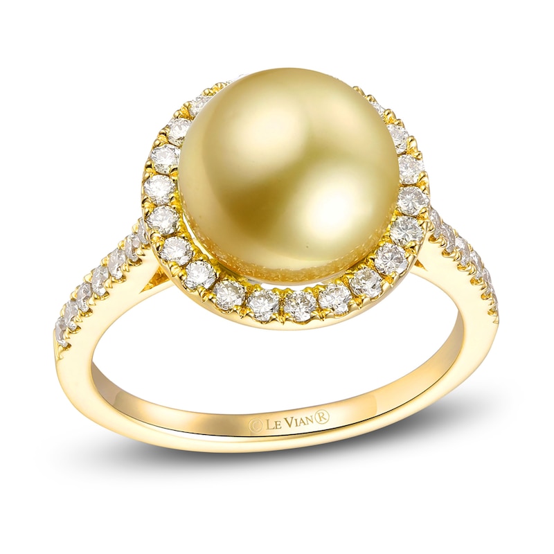 Le Vian South Sea Cultured Pearl Ring 5/8 ct tw Diamonds 14K Honey Gold