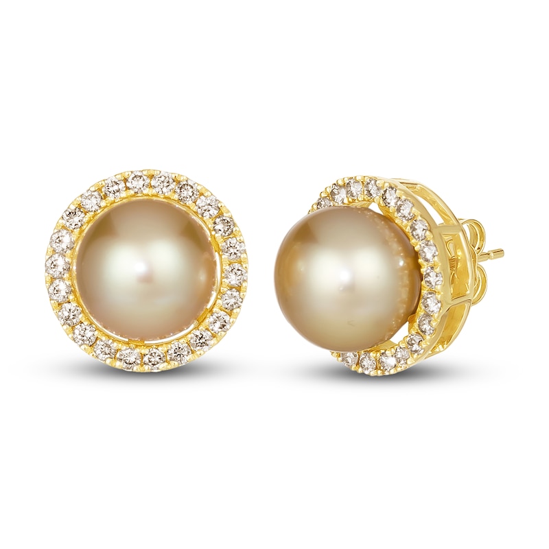 Main Image 1 of Le Vian South Sea Cultured Pearl Earrings 3/4 ct tw Diamonds 14K Honey Gold