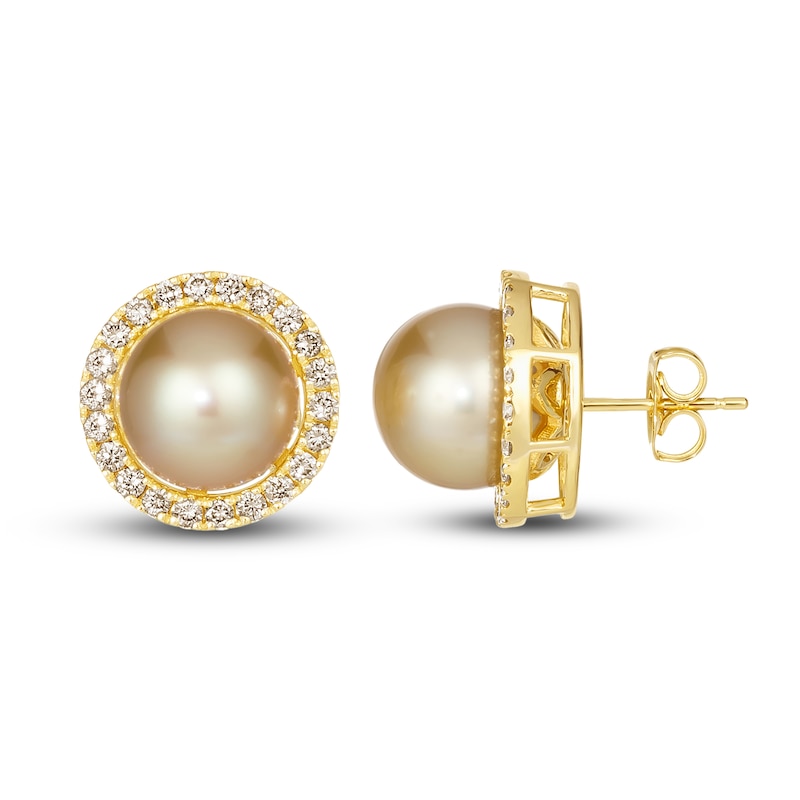 Main Image 2 of Le Vian South Sea Cultured Pearl Earrings 3/4 ct tw Diamonds 14K Honey Gold