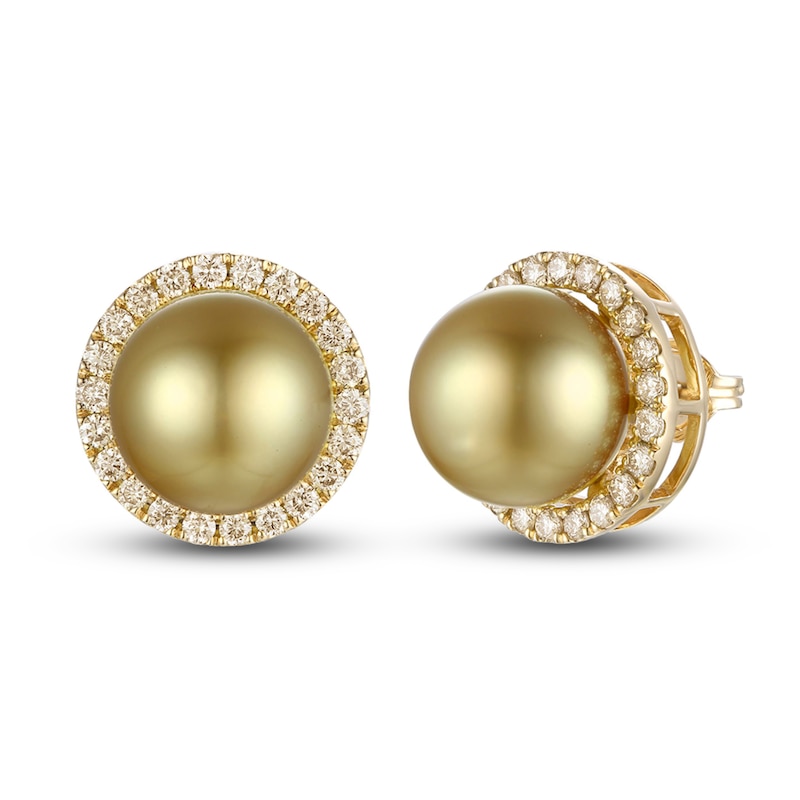 Le Vian Cultured South Sea Pearl Earrings 3/4 ct tw Diamonds 14K Honey Gold