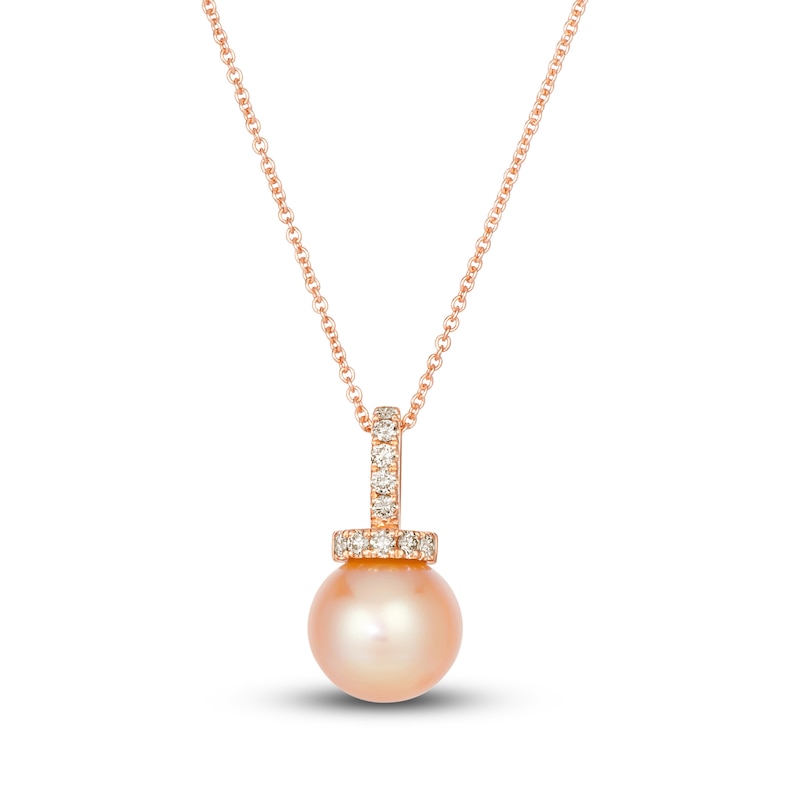 Main Image 1 of Le Vian Freshwater Cultured Pearl Necklace 1/8 ct tw Diamonds 14K Strawberry Gold