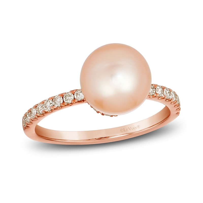 Le Vian Freshwater Cultured Pearl Ring 1/3 ct tw Diamonds 14K Strawberry Gold