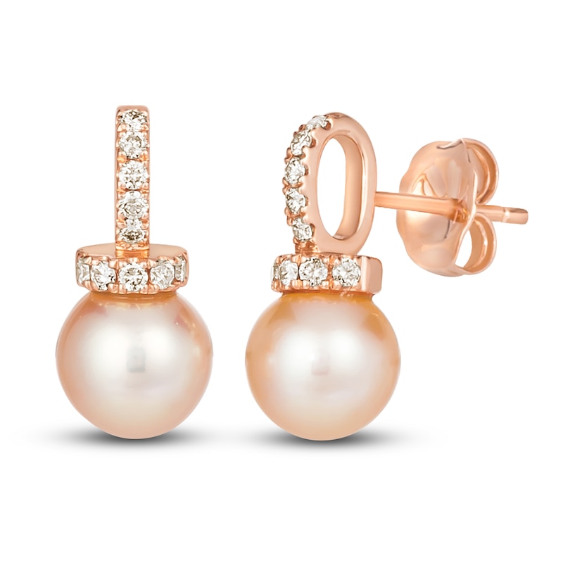 Le Vian Freshwater Cultured Pearl Earrings 1/6 ct tw Diamonds 14K Strawberry Gold