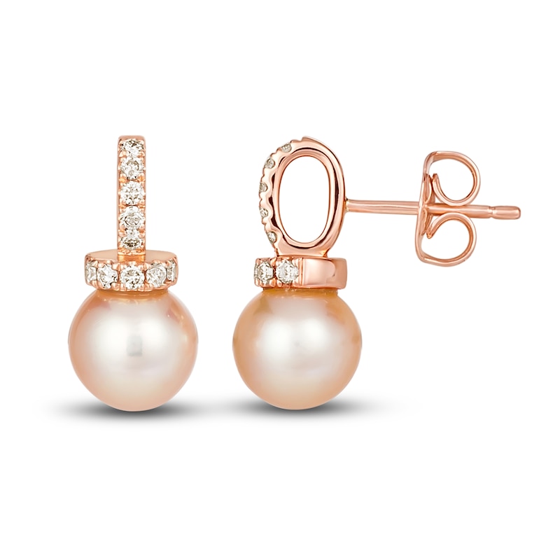 Le Vian Freshwater Cultured Pearl Earrings 1/6 ct tw Diamonds 14K Strawberry Gold