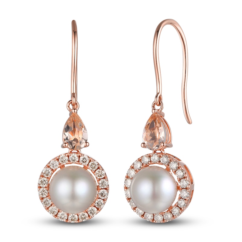 Le Vian Cultured Freshwater Pearl & Natural Morganite Earrings 1/2 ct tw Diamonds 14K Strawberry Gold