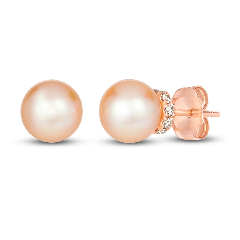 Le Vian Freshwater Cultured Pearl Earrings 1/6 ct tw Diamonds 14K Strawberry Gold