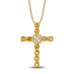 Le Vian Natural Citrine Cross Necklace Diamond Accent 14K Honey Gold