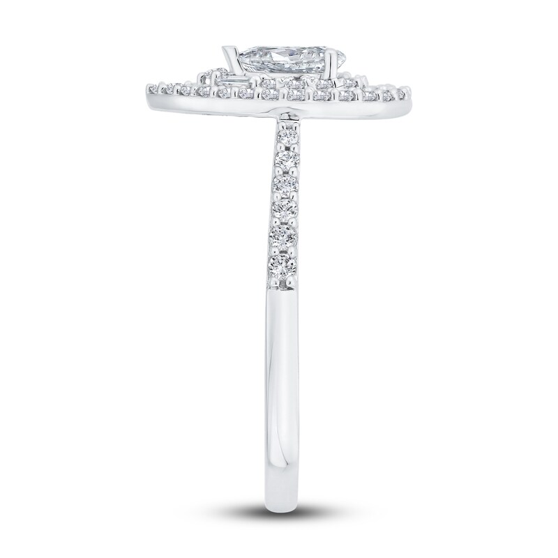 Main Image 2 of Diamond Engagement Ring 7/8 ct tw Pear-shaped/Round/Baguette 14K White Gold
