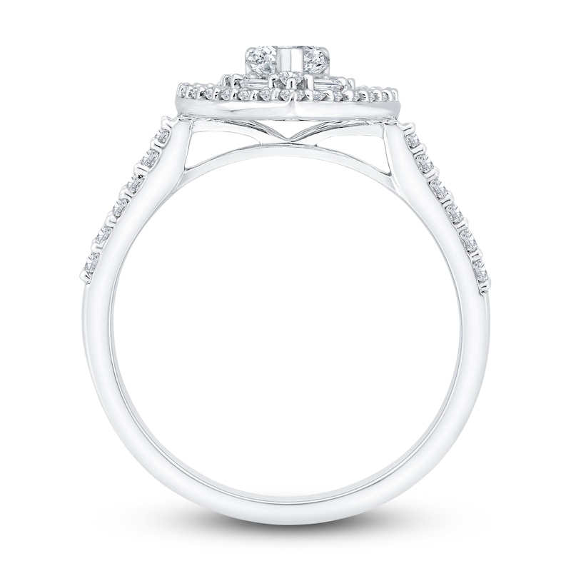 Main Image 3 of Diamond Engagement Ring 7/8 ct tw Pear-shaped/Round/Baguette 14K White Gold