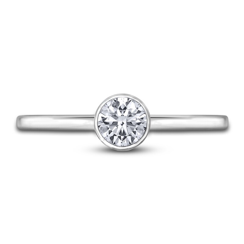 Main Image 3 of Diamond Solitaire Engagement Ring 1/2 ct tw Bezel-Set Round 14K White Gold (I2/I)
