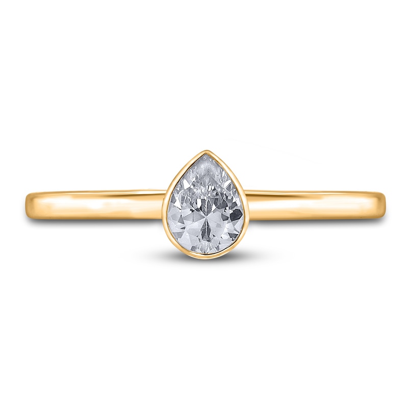 Main Image 3 of Diamond Solitaire Engagement Ring 1/2 ct tw Bezel-Set Pear14K Yellow Gold (I2/I)