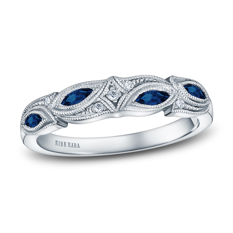 Main Image 1 of Kirk Kara Natural Blue Sapphire Anniversary Band Diamond Accents 14K White Gold