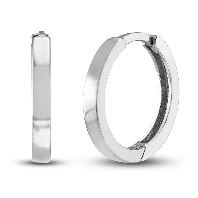 Main Image 1 of Polished Square Huggie Earrings 14K White Gold 14.25mm