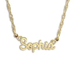High-Polish Personalized Name Necklace Diamond Accents Yellow Gold-Plated Sterling Silver 18"