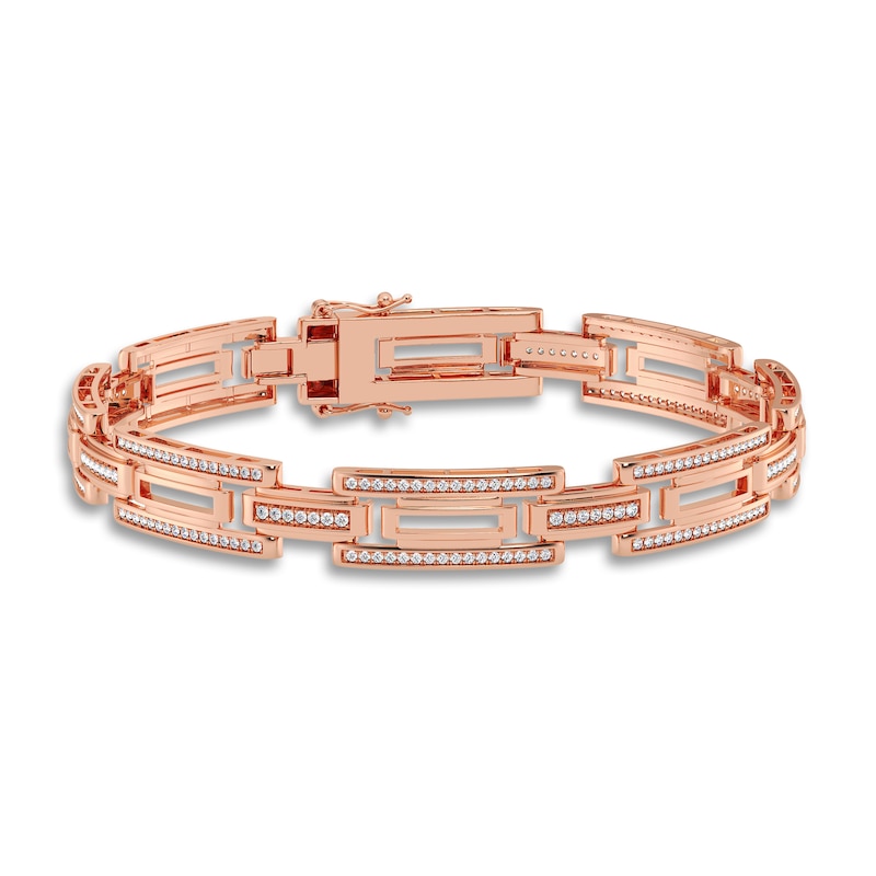 Main Image 1 of Men's Diamond Bracelet 1 ct tw Round 14K Rose Gold 8.5"