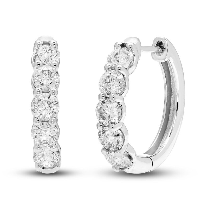 Hearts Desire Diamond Hoop Earrings 2 ct tw Round 18K White Gold
