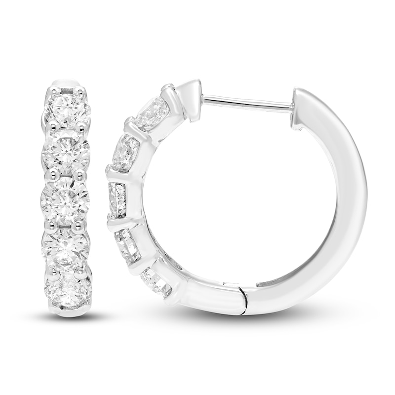 Hearts Desire Diamond Hoop Earrings 2 ct tw Round 18K White Gold