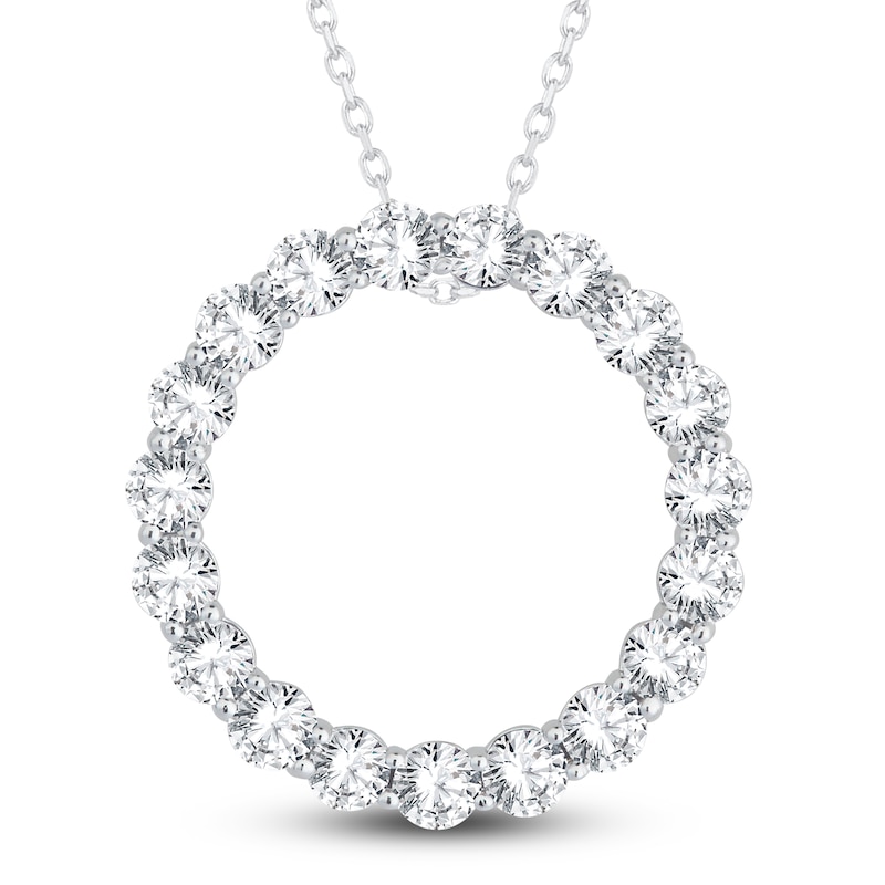 Main Image 1 of Diamond Circle Pendant Necklace 3 ct tw Round 14K White Gold 18"
