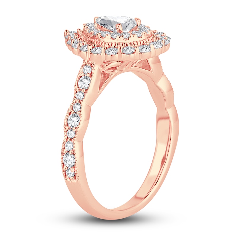 Main Image 2 of Diamond Double Halo Engagement Ring 1 ct tw Pear 14K Rose Gold