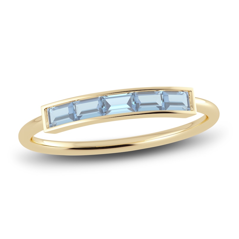 Main Image 1 of Juliette Maison Natural Aquamarine Baguette Bar Ring 10K Yellow Gold
