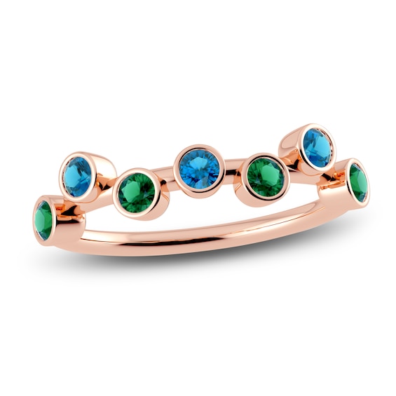 Juliette Maison Natural Blue Zircon & Natural Emerald Ring 10K Rose Gold