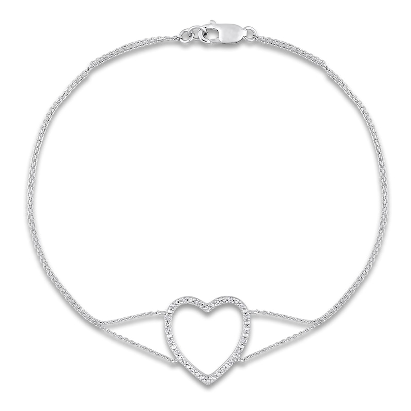 Diamond Heart Bracelet 1/10 ct tw Round 10K White Gold 7.25"