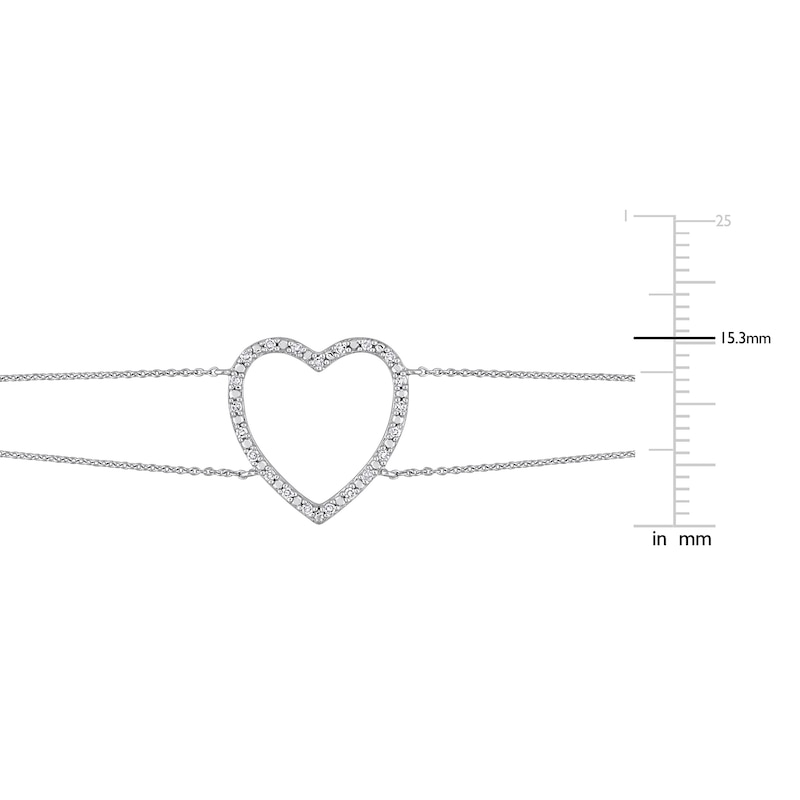 Diamond Heart Bracelet 1/10 ct tw Round 10K White Gold 7.25"