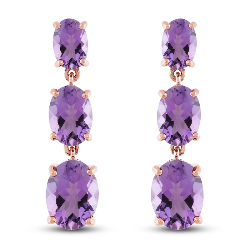 Main Image 1 of Natural Pink Quartz Dangle Earrings 10K Rose Gold