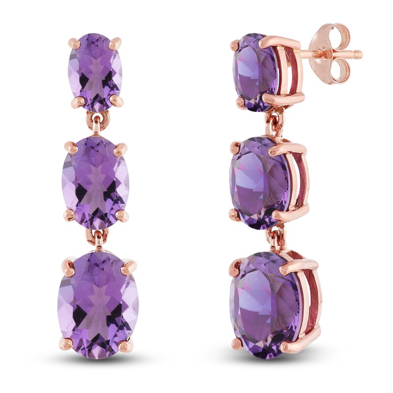 Main Image 2 of Natural Pink Quartz Dangle Earrings 10K Rose Gold