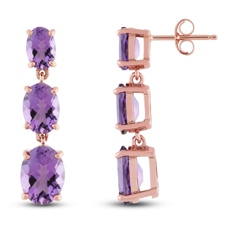 Main Image 3 of Natural Pink Quartz Dangle Earrings 10K Rose Gold