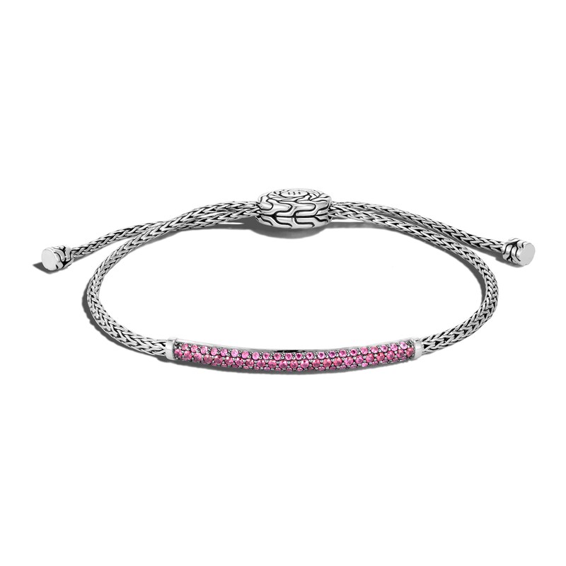 John Hardy Classic Chain Natural Pink Tourmaline Bolo Bracelet Sterling Silver, Small-Medium