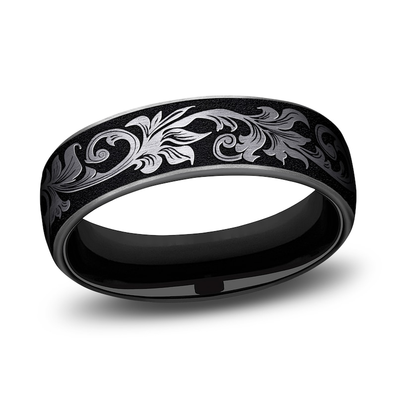 Main Image 1 of Scroll Wedding Band Black Titanium 6.5mm