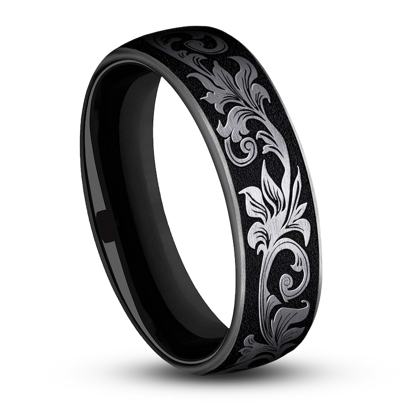 Main Image 2 of Scroll Wedding Band Black Titanium 6.5mm