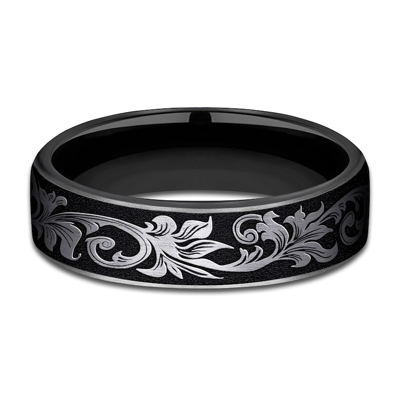 Main Image 3 of Scroll Wedding Band Black Titanium 6.5mm