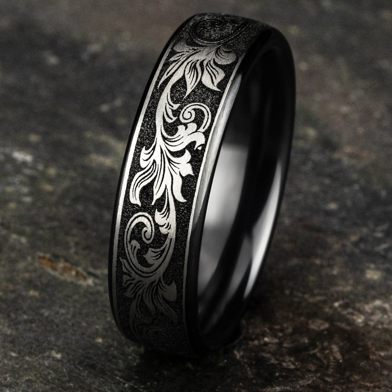Main Image 4 of Scroll Wedding Band Black Titanium 6.5mm