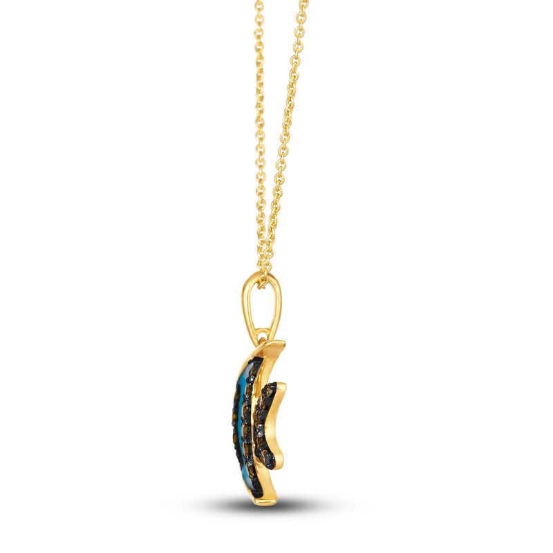 Main Image 2 of Le Vian Diamond Fish Pendant Necklace 1/4 ct tw Round Blue Enamel 14K Honey Gold 19"