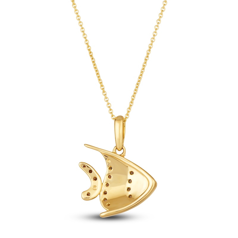 Main Image 3 of Le Vian Diamond Fish Pendant Necklace 1/4 ct tw Round Blue Enamel 14K Honey Gold 19"