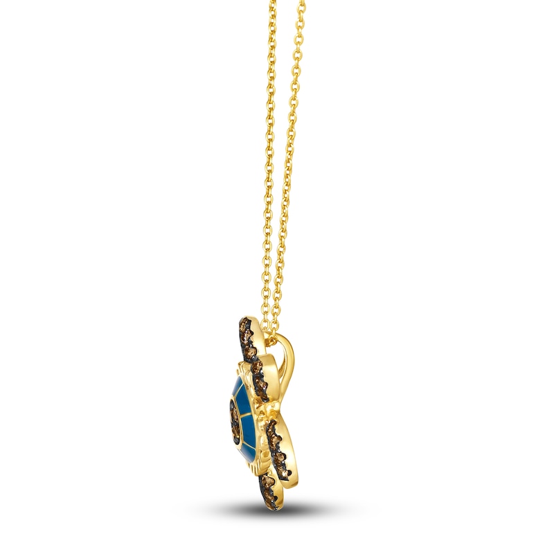 Main Image 2 of Le Vian Diamond Turtle Pendant Necklace 1/5 ct tw Round Blue Enamel 14K Honey Gold 19"