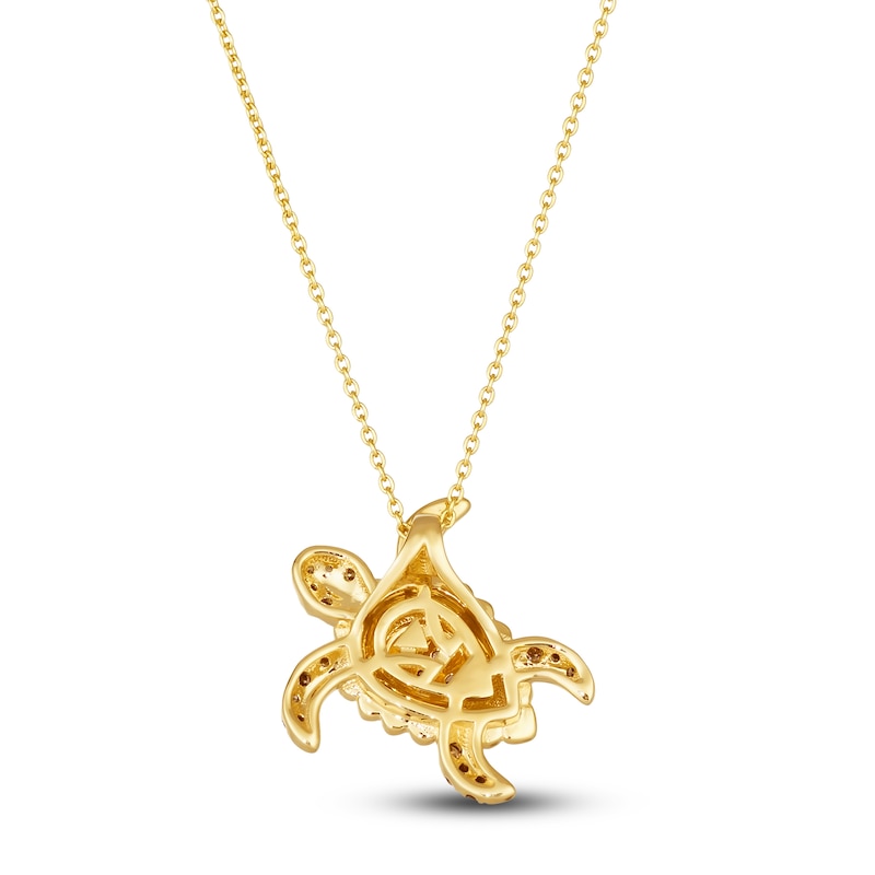 Main Image 3 of Le Vian Diamond Turtle Pendant Necklace 1/5 ct tw Round Blue Enamel 14K Honey Gold 19"