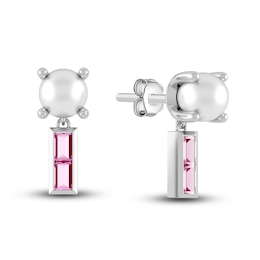 Juliette Maison Natural Pink Tourmaline Baguette and Freshwater Cultured Pearl Earrings 10K White Gold