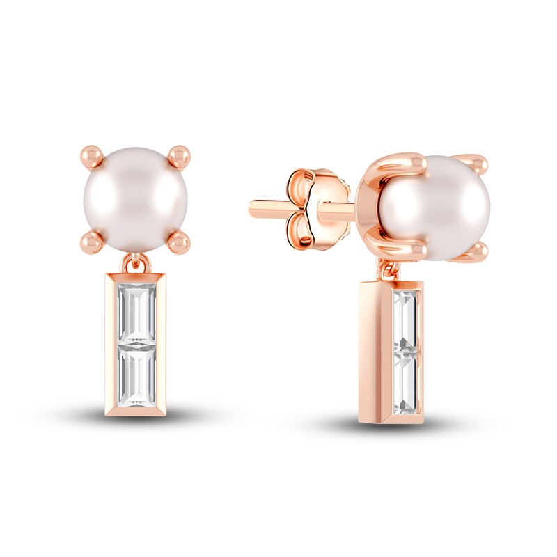Main Image 1 of Juliette Maison Natural White Sapphire Baguette and Freshwater Cultured Pearl Earrings 10K Rose Gold