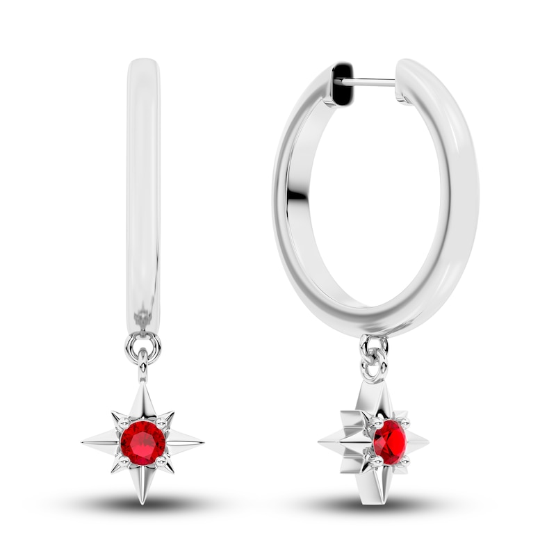 Main Image 1 of Juliette Maison Natural Ruby Starburst Drop Earrings 10K White Gold