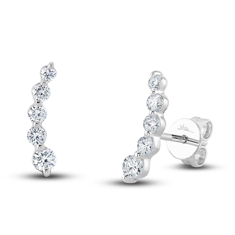 Shy Creation Diamond Climber Earrings 1/2 ct tw Round 14K White Gold SC55022685