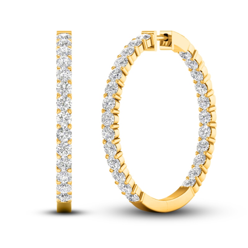 Main Image 1 of Lab-Grown Diamond Hoop Earrings 7 ct tw Round 14K Yellow Gold