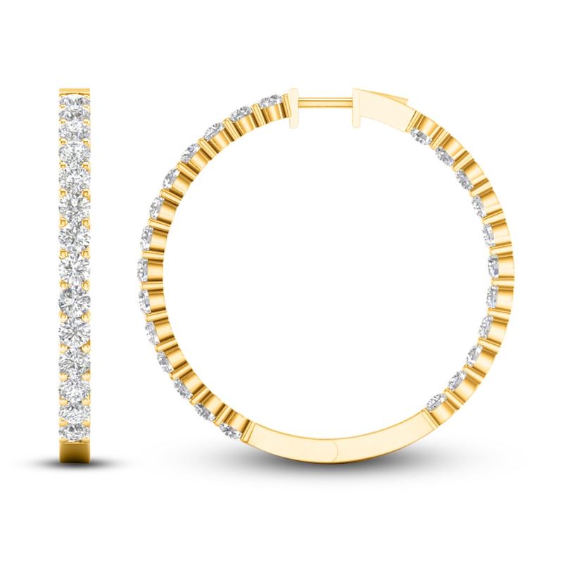 Main Image 2 of Lab-Grown Diamond Hoop Earrings 7 ct tw Round 14K Yellow Gold