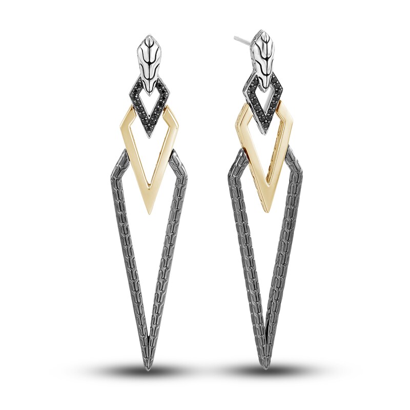 John Hardy Natural Black Sapphire Drop Earrings 18K Yellow Gold-Plated Sterling Silver