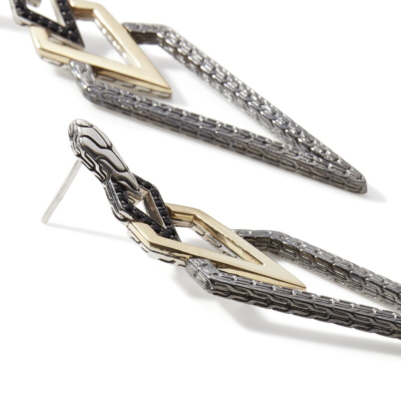 John Hardy Natural Black Sapphire Drop Earrings 18K Yellow Gold-Plated Sterling Silver