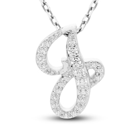 Diamond Initial J Pendant Necklace 1/10 ct tw Round 10K White Gold