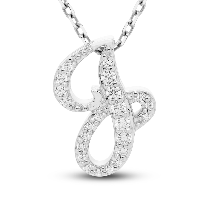 Main Image 1 of Diamond Initial J Pendant Necklace 1/10 ct tw Round 10K White Gold